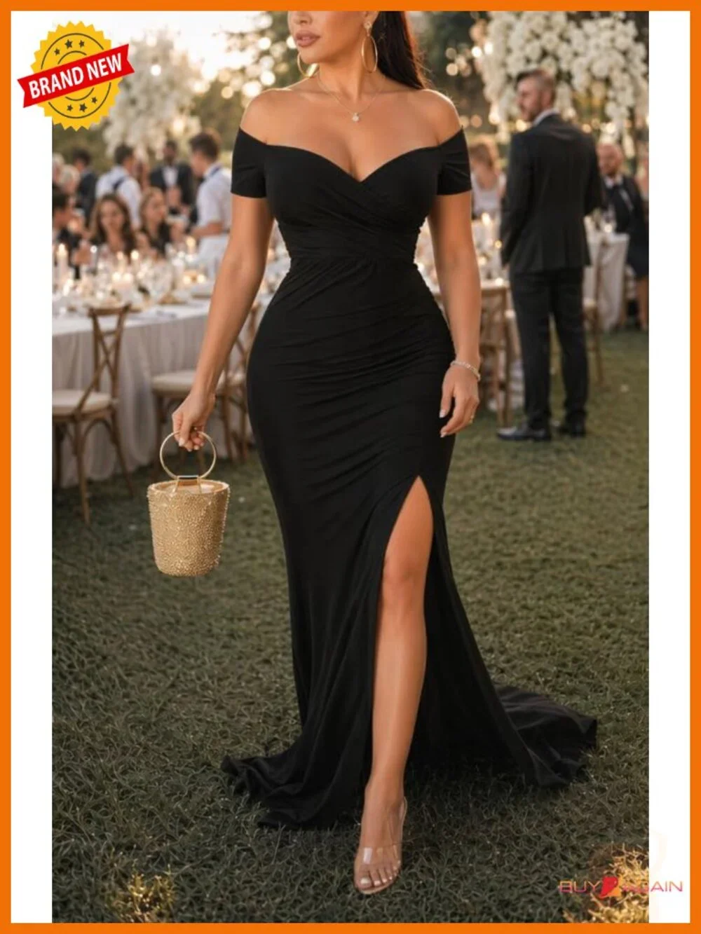 Off Shoulder V Neck Mermaid Evening Gown Formal Prom Maxi Dress